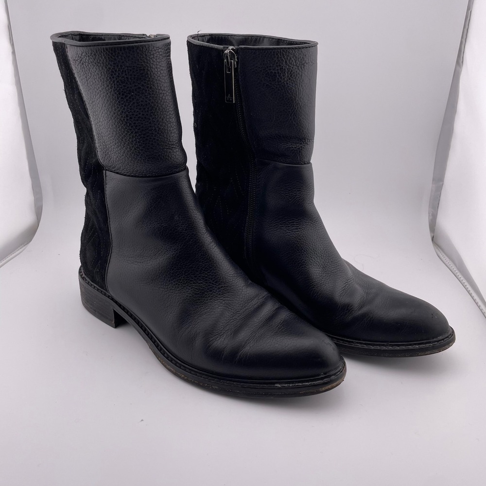 Aquatalia Black Leather Suede Quilted Mid Calf Boots Made in Italy‎ Womens 6.5